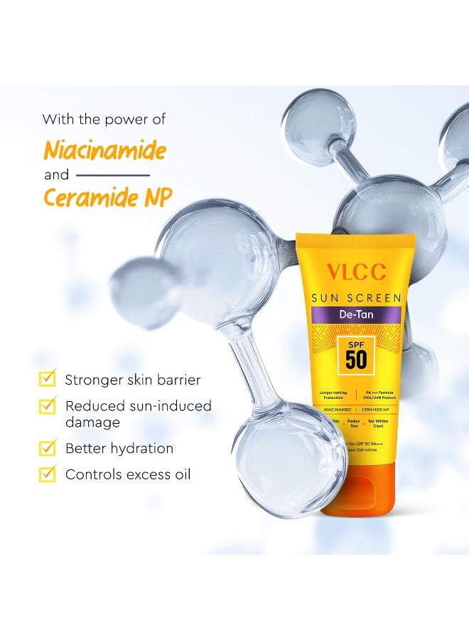 VLCC De-Tan SPF 50 PA+++ Sunscreen Gel Crème- 50g - Detans, Enhances Glow, Protects from UVA, UVB Rays, Help Reduce Dark Patches. - Image 4
